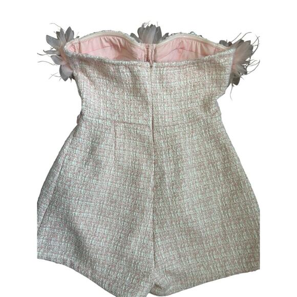 Akira Metallic Stitching Feminine Strapless Pearls Pretty In Pink Tweed Romper M - Picture 8 of 13